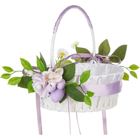 Blumenmädchenkorb mit Henkel, romantischer Aufbewahrungskorb für Hochzeitsblumen und Blütenblätter, helllila (1/2)