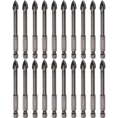 20 pièces Foret Maçonnerie Titane, Foret Béton 8mm Foret Céramique avec Queue Hexagonale 1/4" Longueur 78mm pour Céramique Marbre Miroir Verre Béton Brique Plastique Bois (1/5)