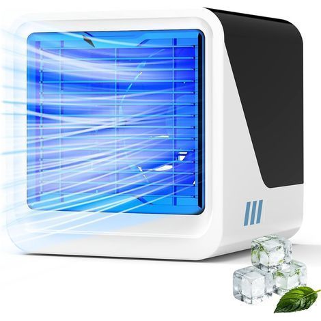Climatiseur portable, mini ventilateur USB 3 en 1 avec réservoir d'eau (500 ml), 3 vitesses, sans évacuation d'air, 7 lumières colorées, petit rafraîchisseur d'air pour chambre et bureau (noir) (1/5)