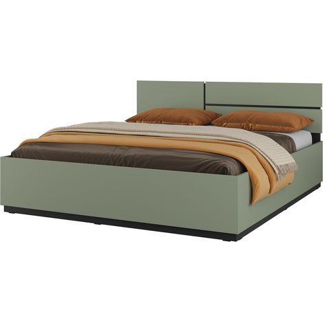 Cama HAVANA 160x200 con somier – Color verde salvia y negro – Diseño moderno y estructura robusta