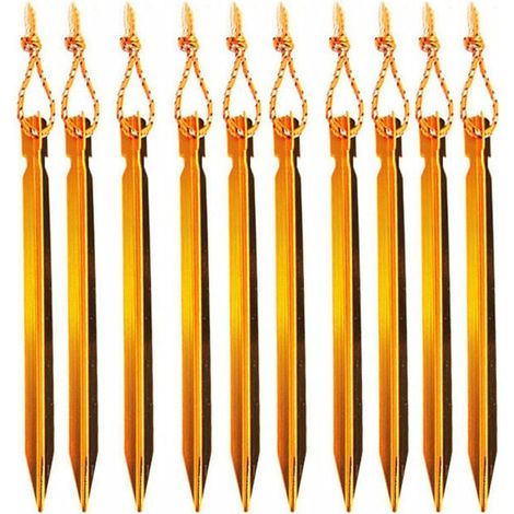 Piquets de tente, aluminium clous de terrain triangulaires tente de camping clous sardines tente de camping 18 CM avec sac de rangement, lot de 10 (jaune) (1/4)