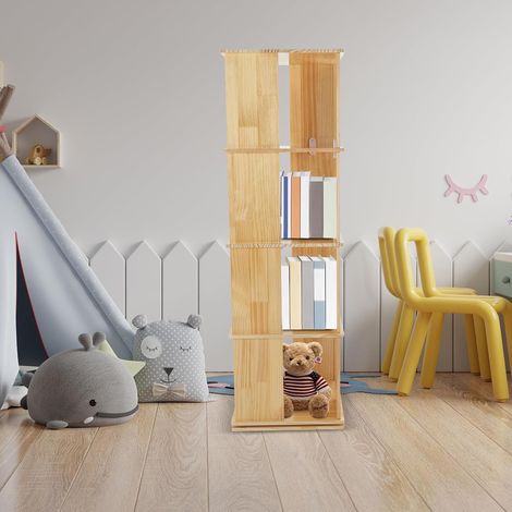 Étagères pivotantes en bois de 4 étages, étagères de rangement au sol, Salon Bureau chambre Bureau à domicile présentoir (couleur bois, 4 étages) (1/5)