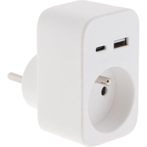 Prise murale 2P+T 16A 230V 3680W - USB A + USB-C - Watt and Co (1/5)
