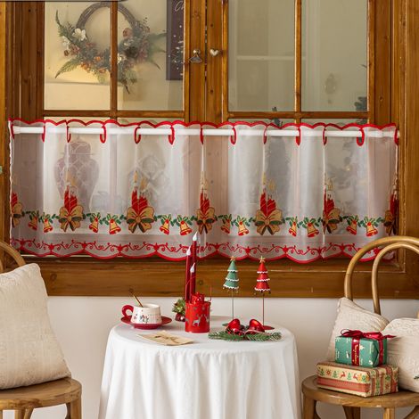 Demi-rideau de Noël, rideau semi-occultant pour une ambiance festive, décoration de rideau brodée 50100cm (1/5)