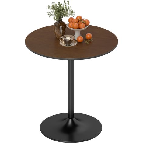 Homcom – Table de salle à manger ronde 70 cm – Plateau en placage bois massif – Base en acier – Pour 2 personnes – Hauteur 75 cm – Marron (1/5)