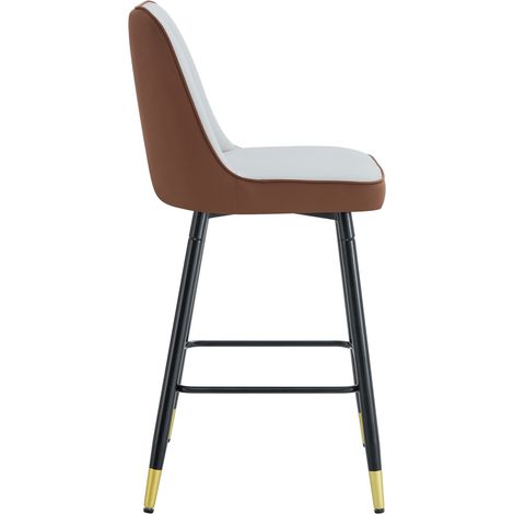 Lot de 2 tabourets de bar 100 cm en PU gris clair et brun avec structure en métal noir (1/5)