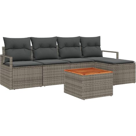 Garden Sofa Set with Storage 6 pcs Grey Poly Rattan vidaXL