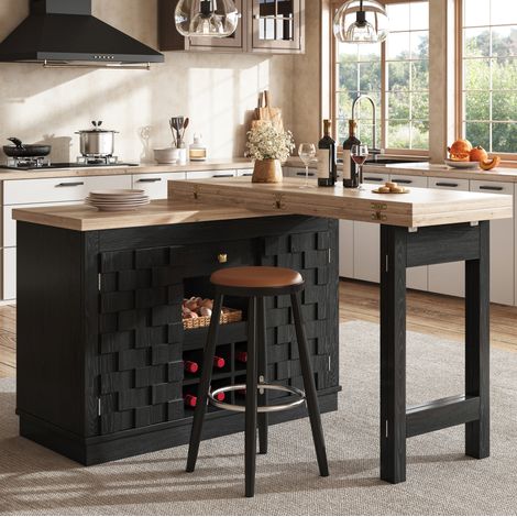 Mueble de cocina pivotante 120–197 cm con botellero y cajones, negro HAVRYA (1/5)