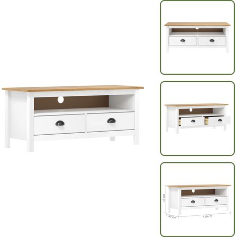 Meuble TV Hill Range Blanc 110x40x47 cm Bois de pin solide - Meuble Tv - Meuble Tv Bois - Meuble Tv Design - Meuble Tv Rustique - Buffet Tv (1/5)