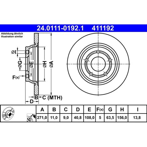 Lot de 2 Disques de frein ATE 24.0111-0192.1 FORD 2196429 JX61-2A315-AEA