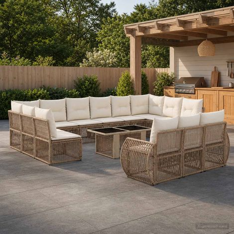 vidaXL Set Divano da Giardino 14 pz Beige e Bianco Crema polyrattan (1/5)