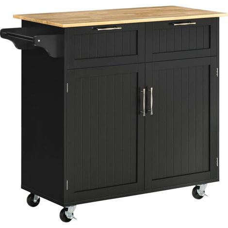 CARRELLO DA CUCINA MULTIUSO IN LEGNO CON 2 CASSETTI ARMADIETTO E 4 RUOTE NERO (1/5)