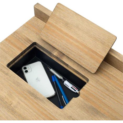Mesa escritorio Eco-Line con bandeja inferior oculta de acero Negro 118x60x75cm, tablero en madera maciza de pino acabado envejecido estilo industrial Box Furniture. (1/5)