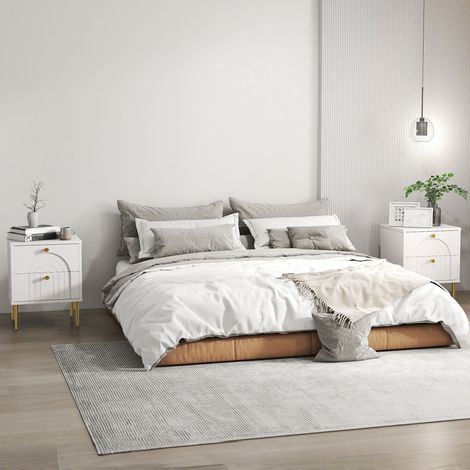 Lot de 2 tables de chevet avec 2 tiroirs et pieds en acier pour chambre à coucher, salon - 40 x 35 x 50 cm, blanc (1/5)