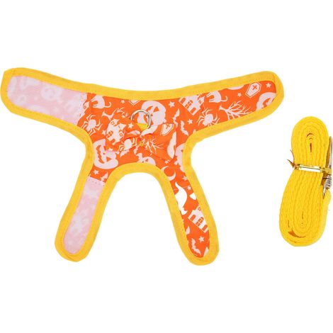 Harnais et laisse pour lapin, gilet d'Halloween en polyester à motif citrouille avec fermeture auto-agrippante pour petits animaux, taille L. (1/5)