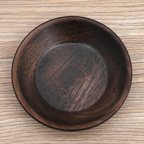 Plateau de présentation à fruits en bois massif couleur foncée rond pour nourriture thé dessert gâteau assiette 7.5cm (1/3)