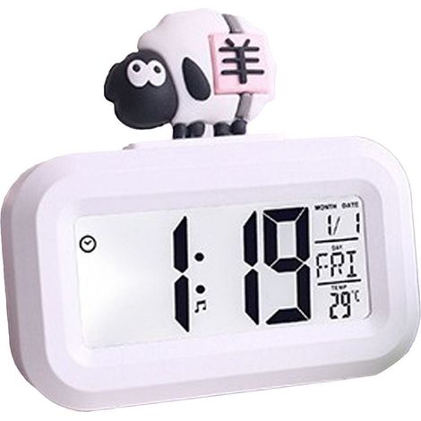 Horloge électronique mignon dessin animé écran LED bureau alarme électronique données temps calendrier température horloge mouton blanc (1/5)