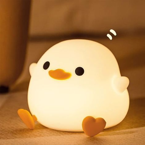 Veilleuse canard mignonne, lampe de table rechargeable en silicone pour chambre d'enfant, à intensité variable. (1/5)