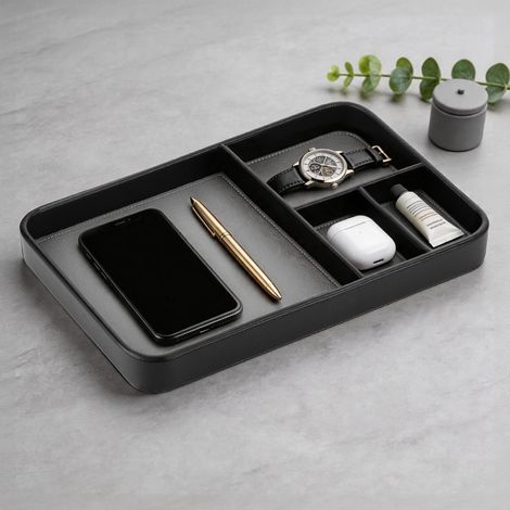 Plateau Vide Poche en Cuir PU, Organisateur de Tiroir pour Chevet (1/5)