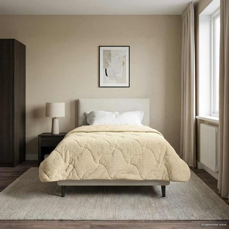 Sommerdecke Creme 140 x 220 cm Mikrofaser und Teddy-Fleece