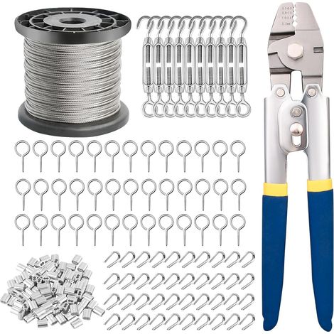 100M Steel Cable with Tensioner Kit, 1.5mm Cable with Swager Crimping Tool, 2 in 1 Cutter (1/5)