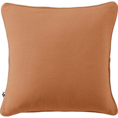 Coussin déhoussable 45 x 45 cm GAIA Abricot Gaze de coton avec passepoil élégant (1/2)