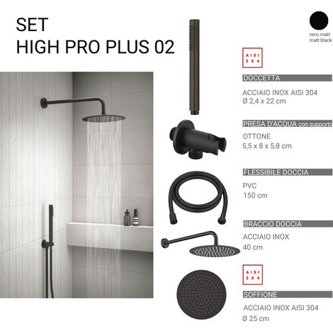 GEDY GYHP1010200 HIGH PRO PLUS 02 Kit de ducha redondo 5 piezas negro mate - ref: GYHP1010200 (1/2)