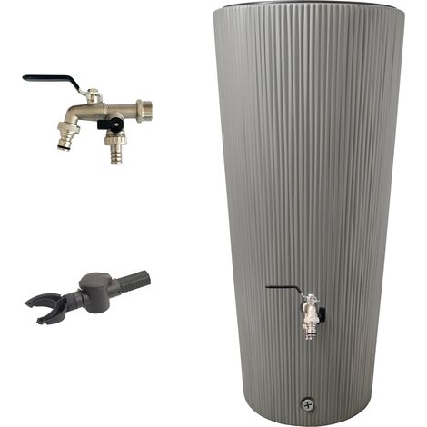 GARANTIA LINUS 2in1 Regentonne Komplett-Set 220 Liter zinkgrau inkl. Chrom-Doppelauslaufhahn und Fallrohranschluss (1/5)