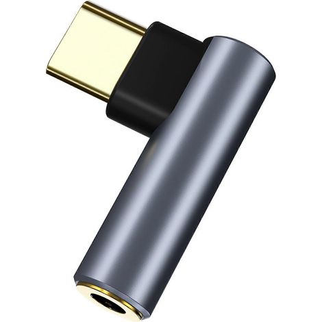 Adaptateur USB-C vers prise casque 3,5 mm, adaptateur audio coudé, adaptateur casque antibruit, 3,14 cm, compatible avec les smartphones. (1/5)