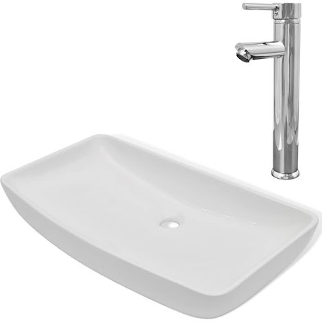 Lavabo et mitigeur Céramique Rectangulaire Blanc