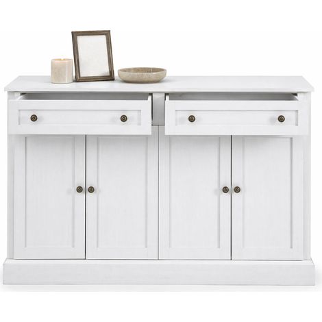 Aparador grande con 4 puertas y 2 cajones 150 x 40 x 86 cm blanco antiguo HOMVRA (1/5)
