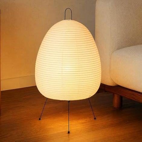 Lampe de Table en Papier de Riz, Lampe de Chevet Japonaise Minimaliste avec Abat-Jour Blanc, Douille E27 et Interrupteur, Lampes Décorative Lumière d’Ambiance pour Chambre Salon, 28 x 47 cm (1/5)