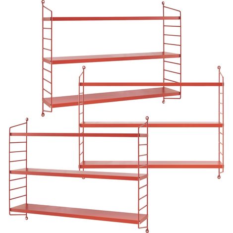 Set di 3 Scaffali da Parete Strängnäs a 3 Ripiani Regolabili  50 x 60 x 15 cm Acciaio Rosso [en.casa]