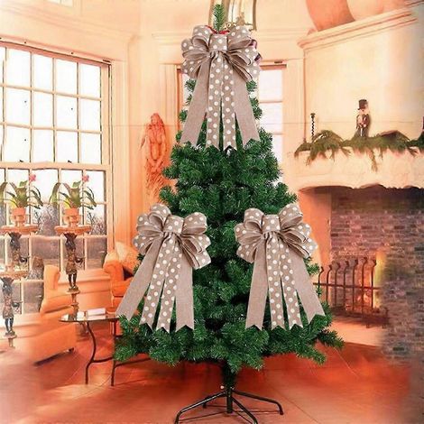 Décorations de Noël - Nœud décoratif pour sapin de Noël (25 x 40 cm) avec ruban à motifs - Idéal pour la décoration de Noël et la maison. (1/5)