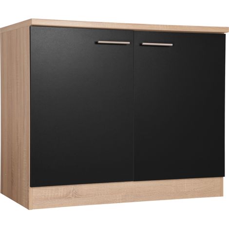 Spülenunterschrank Küchenschrank 100 cm Eiche Sägerau Schwarz Merle Respekta