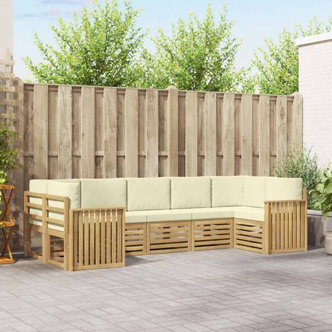 vidaXL Outdoor-Sofagarnitur 7 pcs Weiß und Creme 304 x 128,5 x 73 cm (1/5)