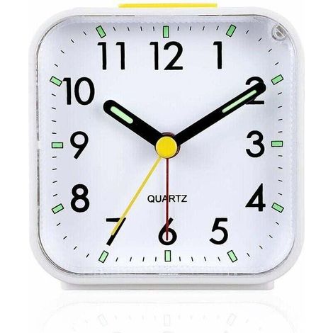 Reloj despertador analógico silencioso con función de repetición, retroiluminación, funciona con pilas, color blanco KZQ