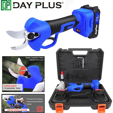 Élagueuse sans fil 21V Sécateur d'arbustes Sécateur de jardin Sécateur de vigne avec 2x batteries