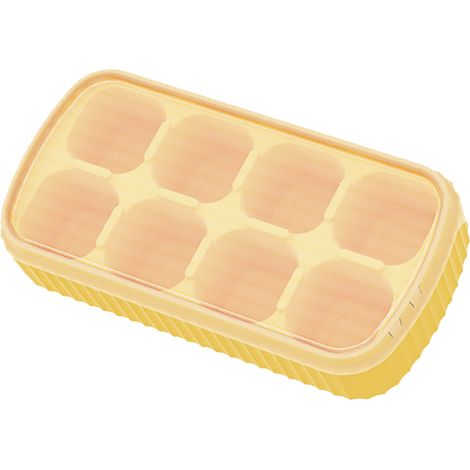 Flexible Silikon-Eiswürfelform, leicht zu entformen, 8 Formen, SquareIce mit abnehmbarem Deckel für den Gefrierschrank, Cocktails, Whisky, gelbe Farbe. (1/5)