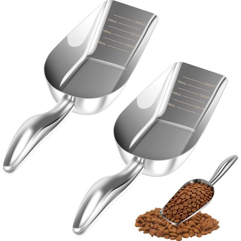 Lot de 2 pelles à nourriture en acier inoxydable avec échelle (1/5)