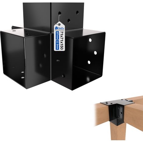 Connecteur de poteau 4D en X 71 x 71 mm – Support pergola robuste – Noir – Fixation solide pour poutres bois angle 90° – GeZu Impex