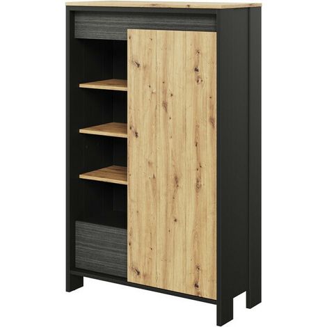 Étagère Lomsevu 102 , Avec des portes, Avec tiroirs, Stratifié, Le nombre de portes: 1, Nombre de tiroirs: 1, 141x87x38cm, LED: Disponible (1/5)