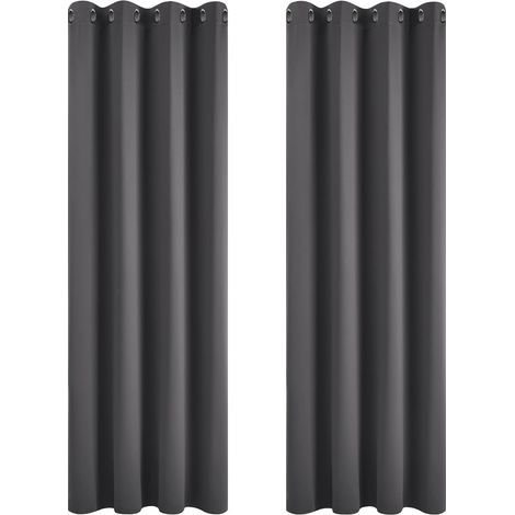 Rideaux occultants 114 x 132 cm, lot de 2 panneaux, rideaux unis couleur gris foncé pour fenêtre (1/5)