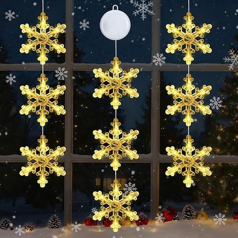 LED-Schneeflocken-Weihnachtsbeleuchtung für Fenster, 3 Stück, batteriebetrieben, 63 x 10,5 cm (1/3)