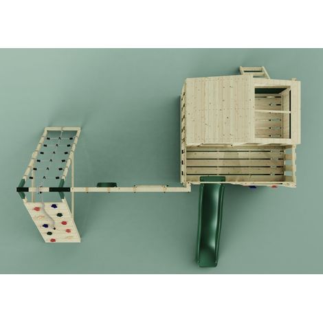 PolarPlay Spielturm Finn aus Holz in GrünTrapezschaukel (1/5)