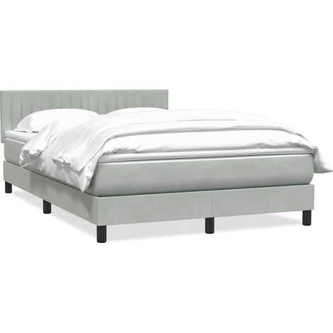 Sommier à lattes de lit et matelas gris clair 160x210cm velours (1/5)