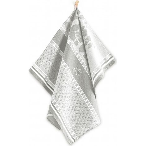 Paño de cocina Zwoltex de 50x70 cm, gris y blanco con hojas de menta. (1/3)