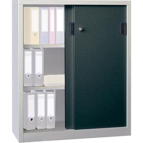 Pavoy Schiebetürenschrank, 1200x1000x500 mm, 2 Böden gepulvert, RAL 7035/7016
