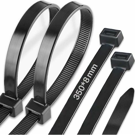 Caiery Lot de 100 colliers de serrage longs - 350 mm x 8 mm - Résistants aux UV - Résistants à la traction de 50 kg - Noir