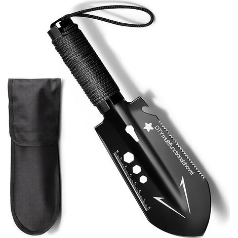 Pala da campeggio ultraleggera per escursionismo, mini pala da giardino, attrezzo multifunzionale da campeggio con borsa per il trasporto, ideale per trekking, scavi e giardinaggio all'aperto.